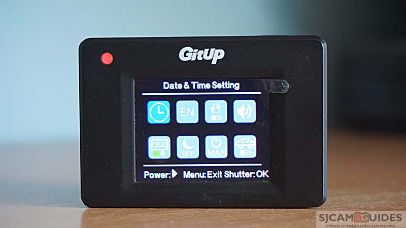 System settings menu in Git1 action camera by GitUp