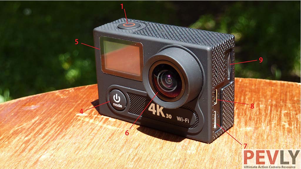 Eken H8R Action Camera buttons and ports 5