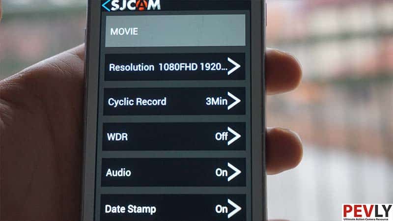 Video mode interface with options in SJ4000 SJCAMHD Android app.