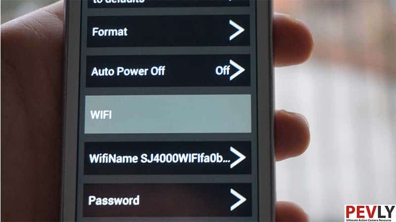 WiFi settings inside the app.