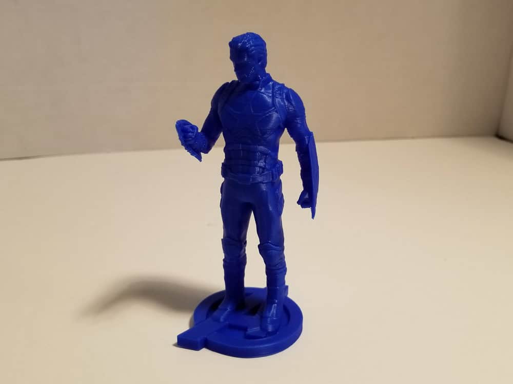 3D printout of Captain America - front three-quarters angle.
