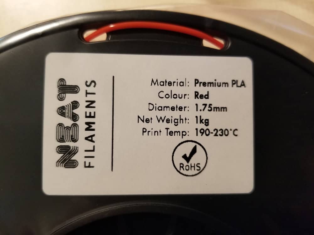 Close-up photo of label on Neat Filaments.