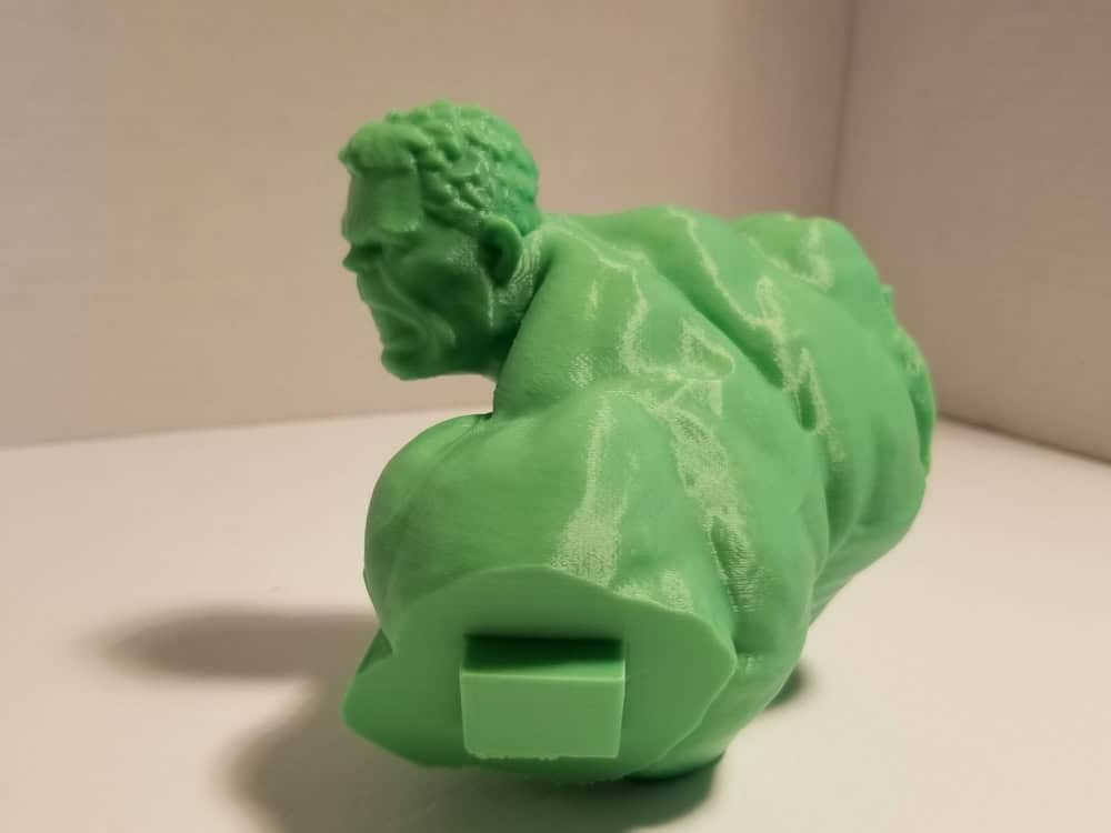 Photo of green 3D printout of Hulk