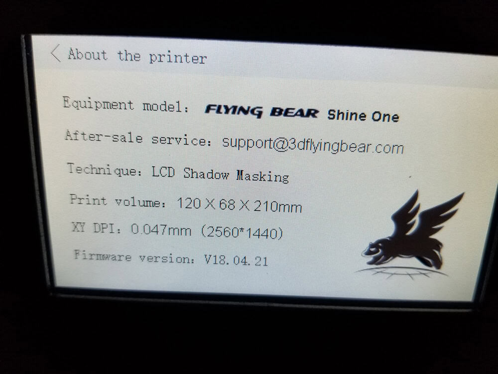 Company Info screen for Flying Bear printers.