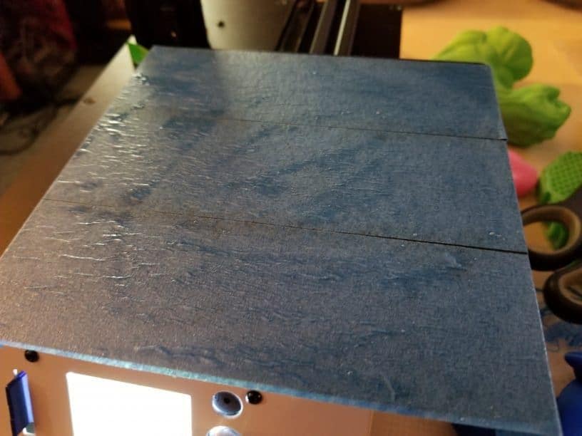 Michelangelo printer bed with Magigoo adhesive applied.