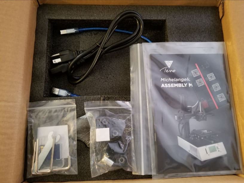 Photo: Tevo Michelangelo components with assembly manual.