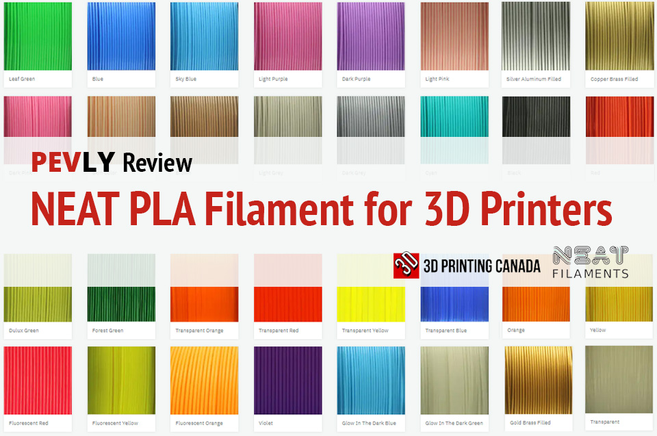 Photo of NEAT PLA Filament color samples.