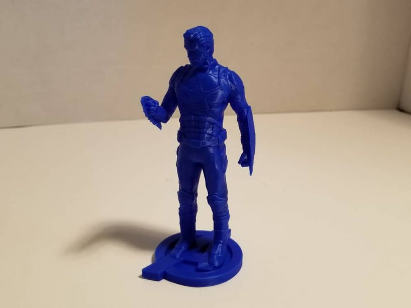 Blue Captain America 3D printout on Tevo Michelangelo.